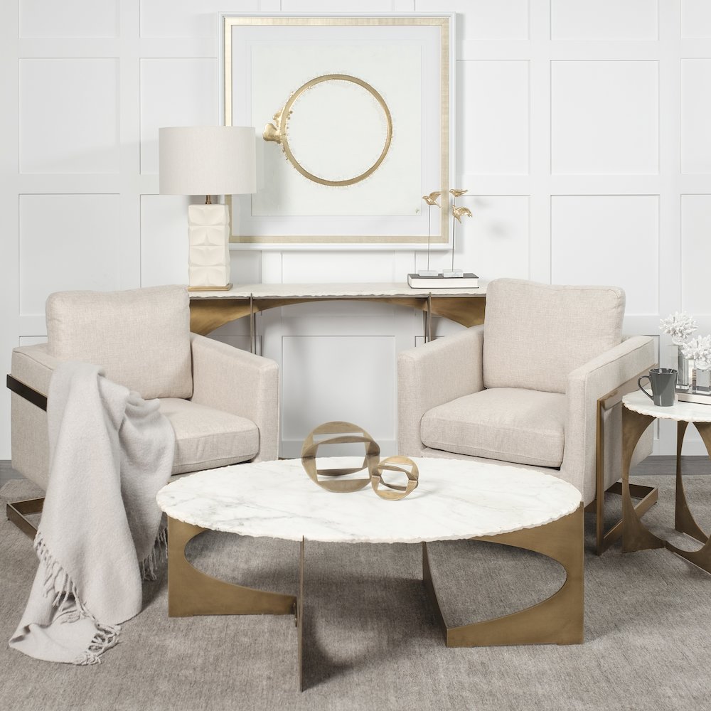 21L X 21W X 21H Round Live-Edge Marble Top And Gold Metal Base Side/End Table