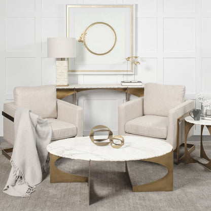21L X 21W X 21H Round Live-Edge Marble Top And Gold Metal Base Side/End Table
