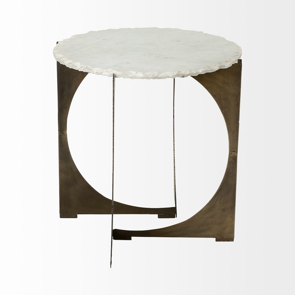 21L X 21W X 21H Round Live-Edge Marble Top And Gold Metal Base Side/End Table