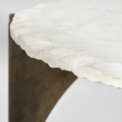 21L X 21W X 21H Round Live-Edge Marble Top And Gold Metal Base Side/End Table