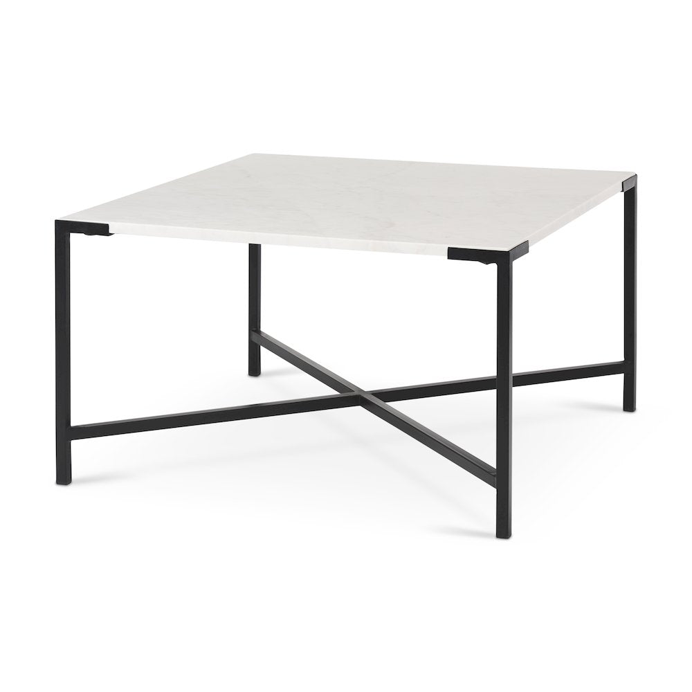 30X30 White Marble Top Black Metal Base Coffee Table
