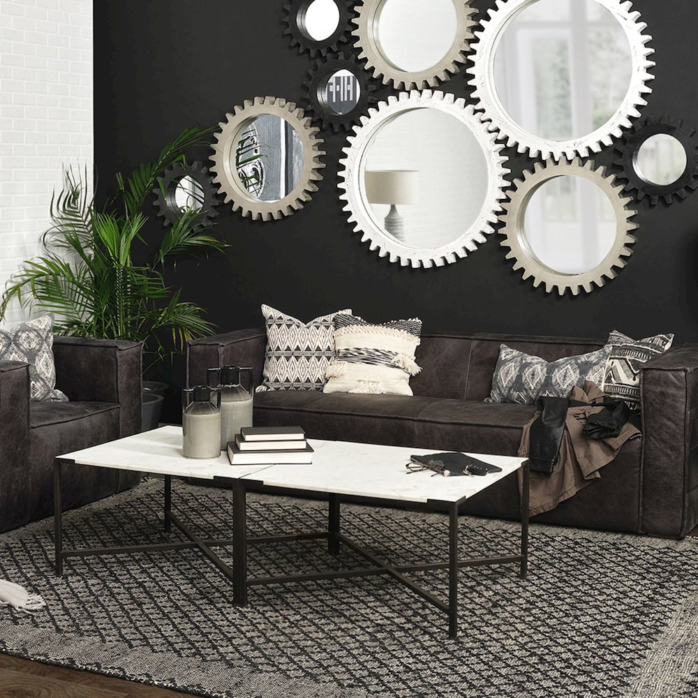 30X30 White Marble Top Black Metal Base Coffee Table