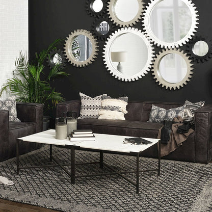 30X30 White Marble Top Black Metal Base Coffee Table
