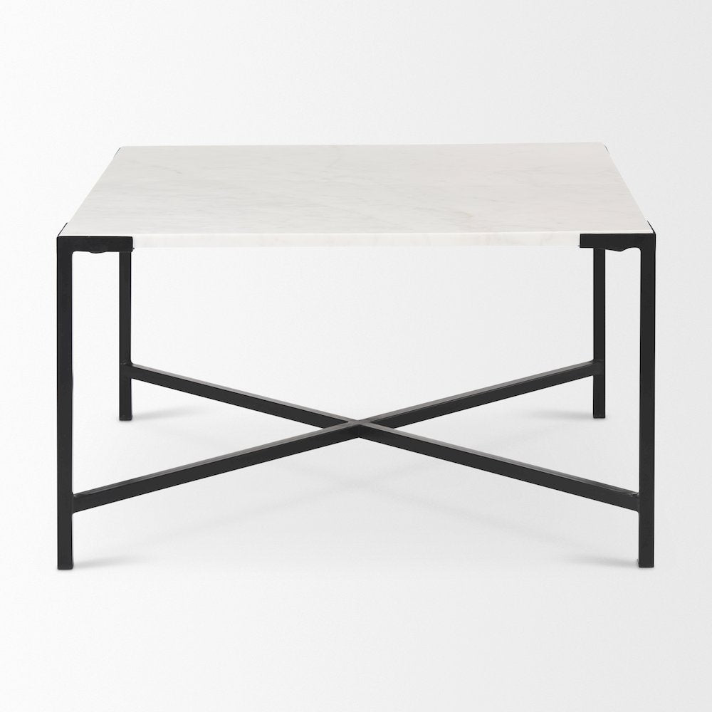 30X30 White Marble Top Black Metal Base Coffee Table