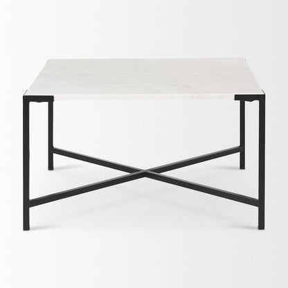 30X30 White Marble Top Black Metal Base Coffee Table