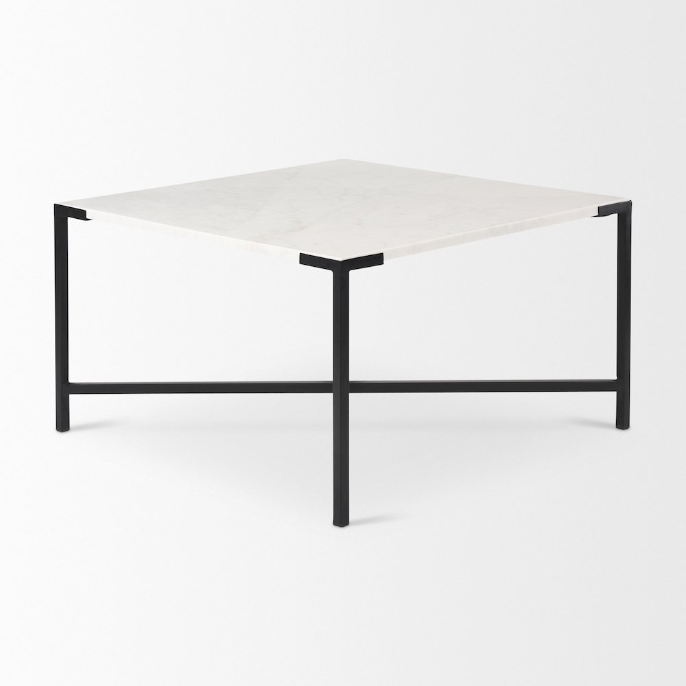 30X30 White Marble Top Black Metal Base Coffee Table