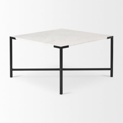 30X30 White Marble Top Black Metal Base Coffee Table