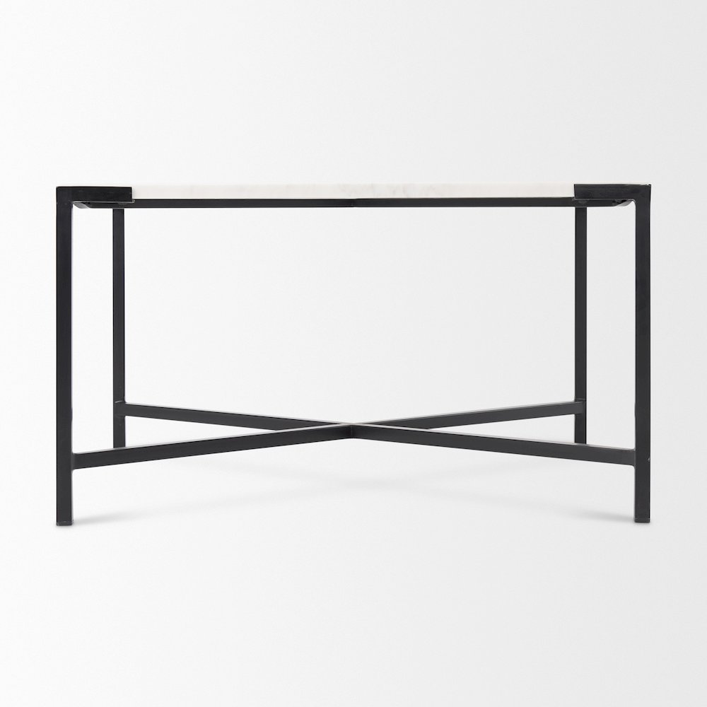 30X30 White Marble Top Black Metal Base Coffee Table