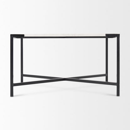 30X30 White Marble Top Black Metal Base Coffee Table