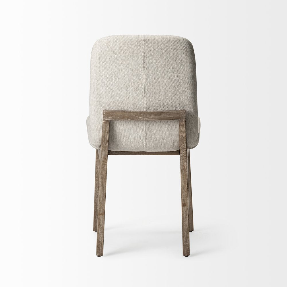 Diamond Tuffed Cream Fabric Wrap Brown Wood Base Dining Chair