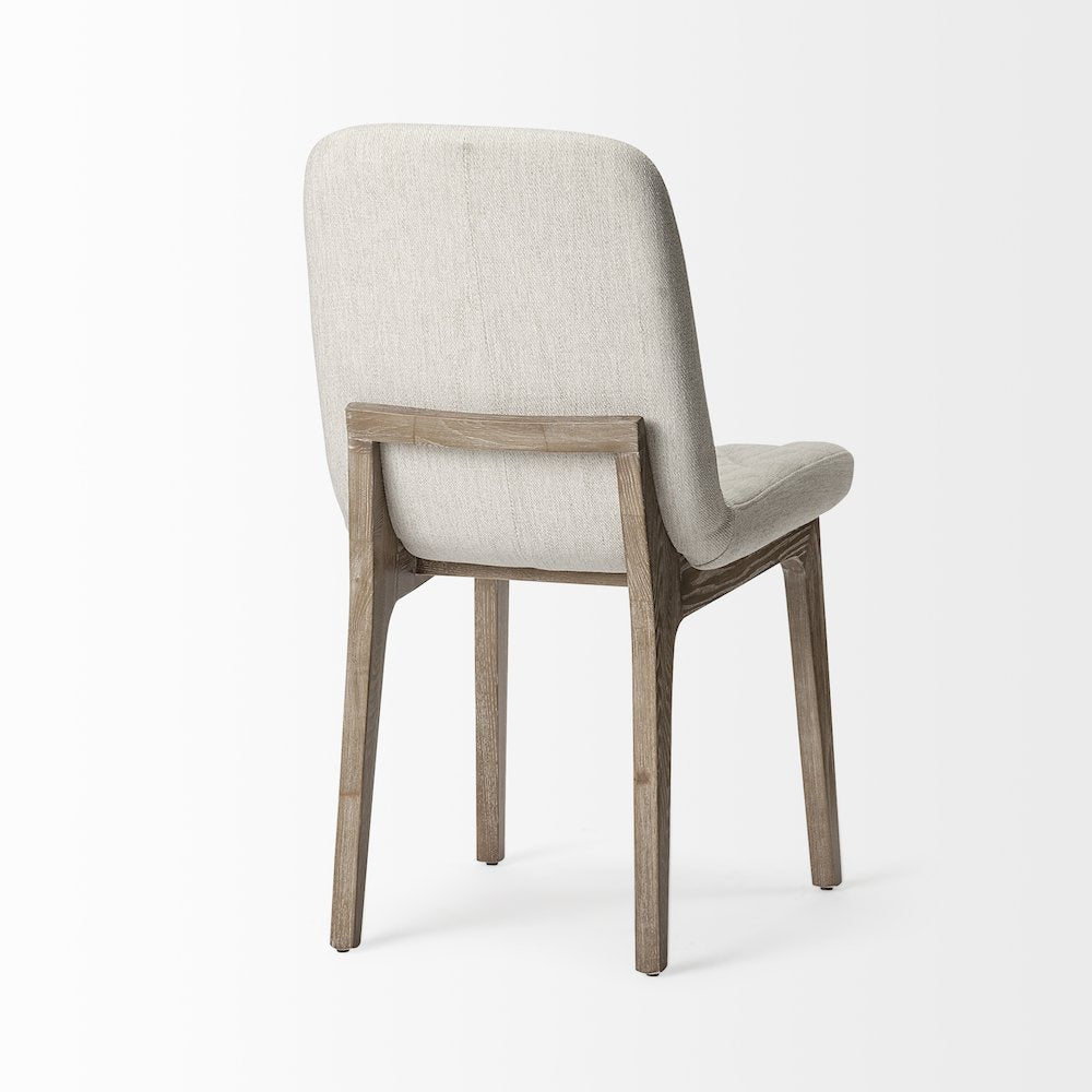 Diamond Tuffed Cream Fabric Wrap Brown Wood Base Dining Chair