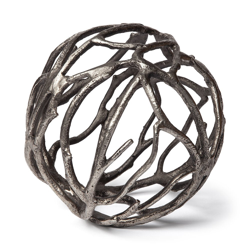 Sphaira Large 7L x 7W Silver Cast Aluminum Decorative Tree Branch Orb