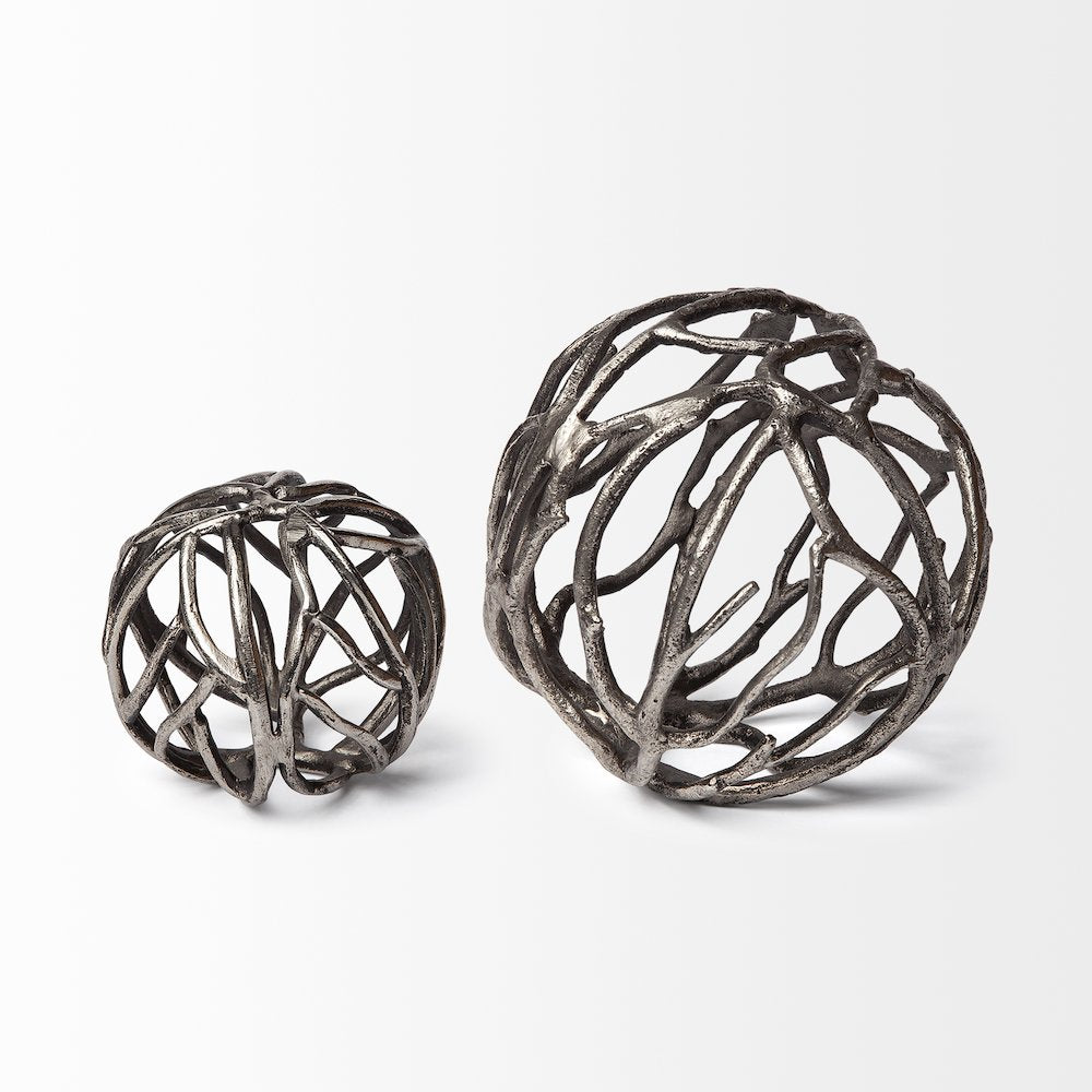 Sphaira Large 7L x 7W Silver Cast Aluminum Decorative Tree Branch Orb