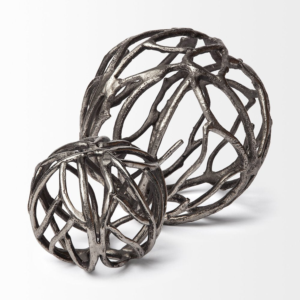Sphaira Large 7L x 7W Silver Cast Aluminum Decorative Tree Branch Orb