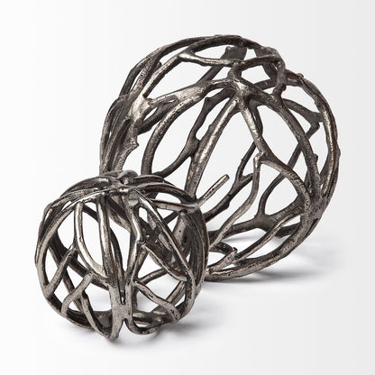 Sphaira Large 7L x 7W Silver Cast Aluminum Decorative Tree Branch Orb