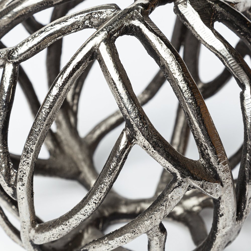 Sphaira Large 7L x 7W Silver Cast Aluminum Decorative Tree Branch Orb