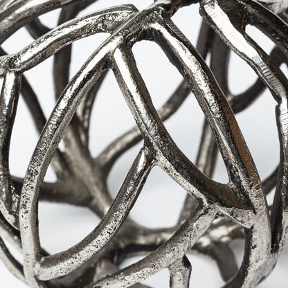 Sphaira Large 7L x 7W Silver Cast Aluminum Decorative Tree Branch Orb