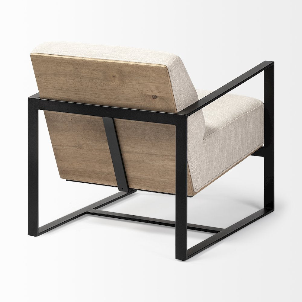 Light Beige Upholstered Seat Wood Back, Metal Frame Accent Chair