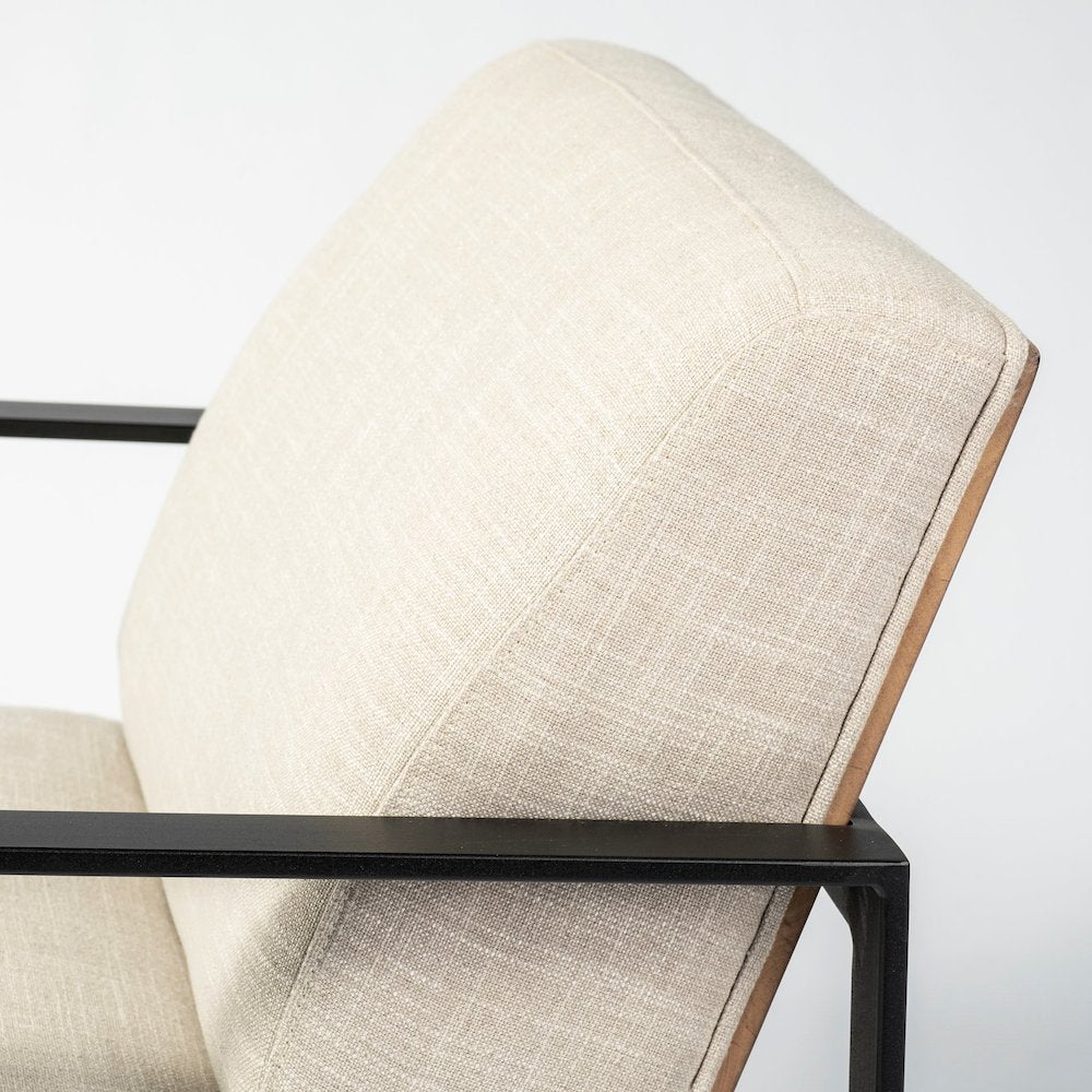 Light Beige Upholstered Seat Wood Back, Metal Frame Accent Chair