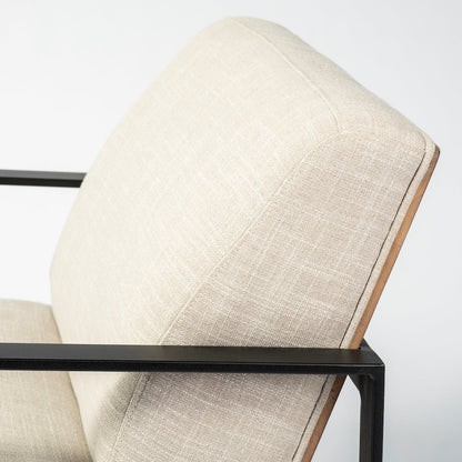 Light Beige Upholstered Seat Wood Back, Metal Frame Accent Chair