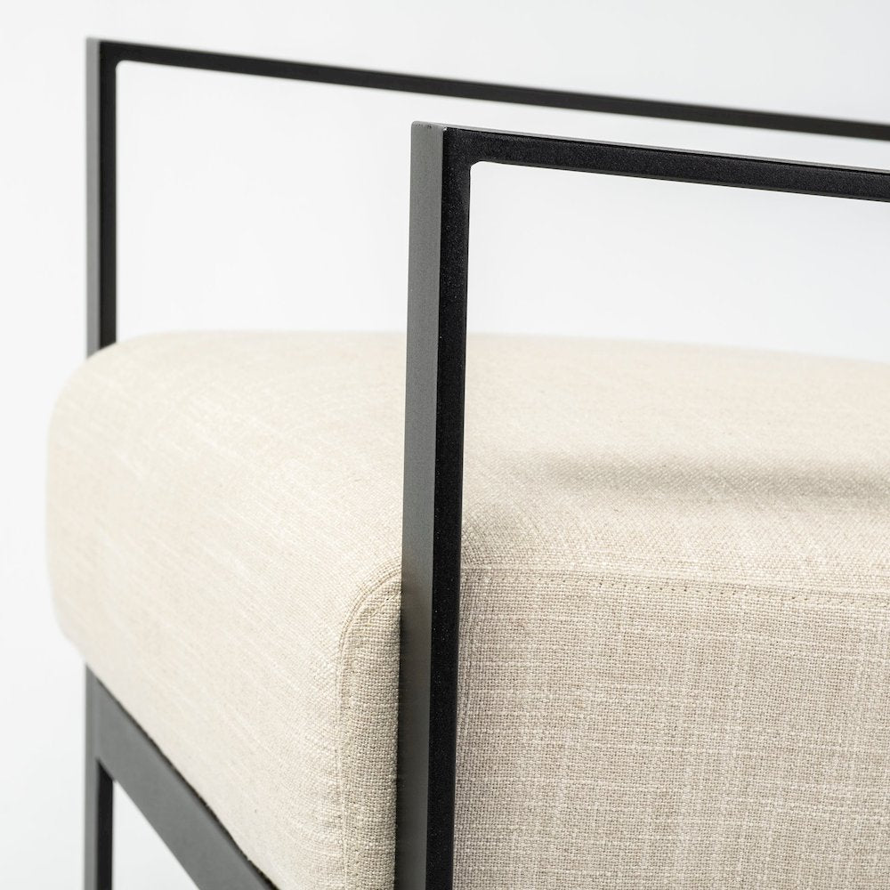 Light Beige Upholstered Seat Wood Back, Metal Frame Accent Chair