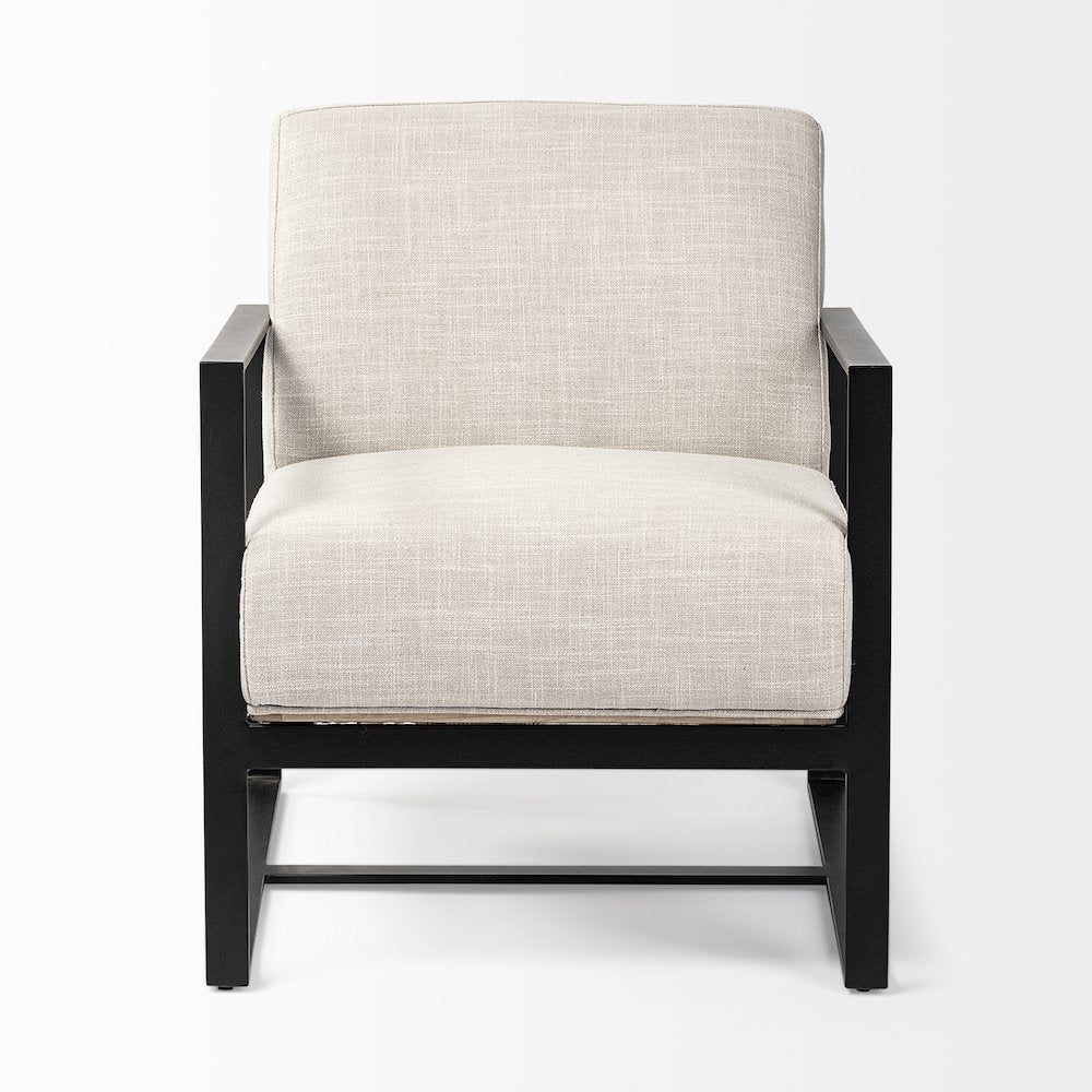 Light Beige Upholstered Seat Wood Back, Metal Frame Accent Chair
