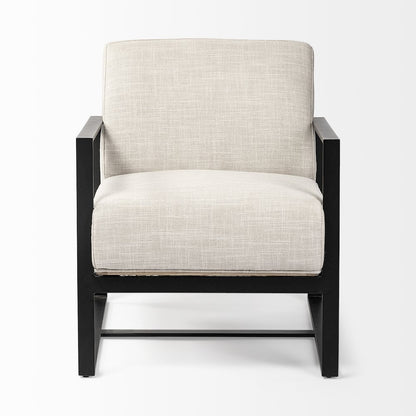 Light Beige Upholstered Seat Wood Back, Metal Frame Accent Chair
