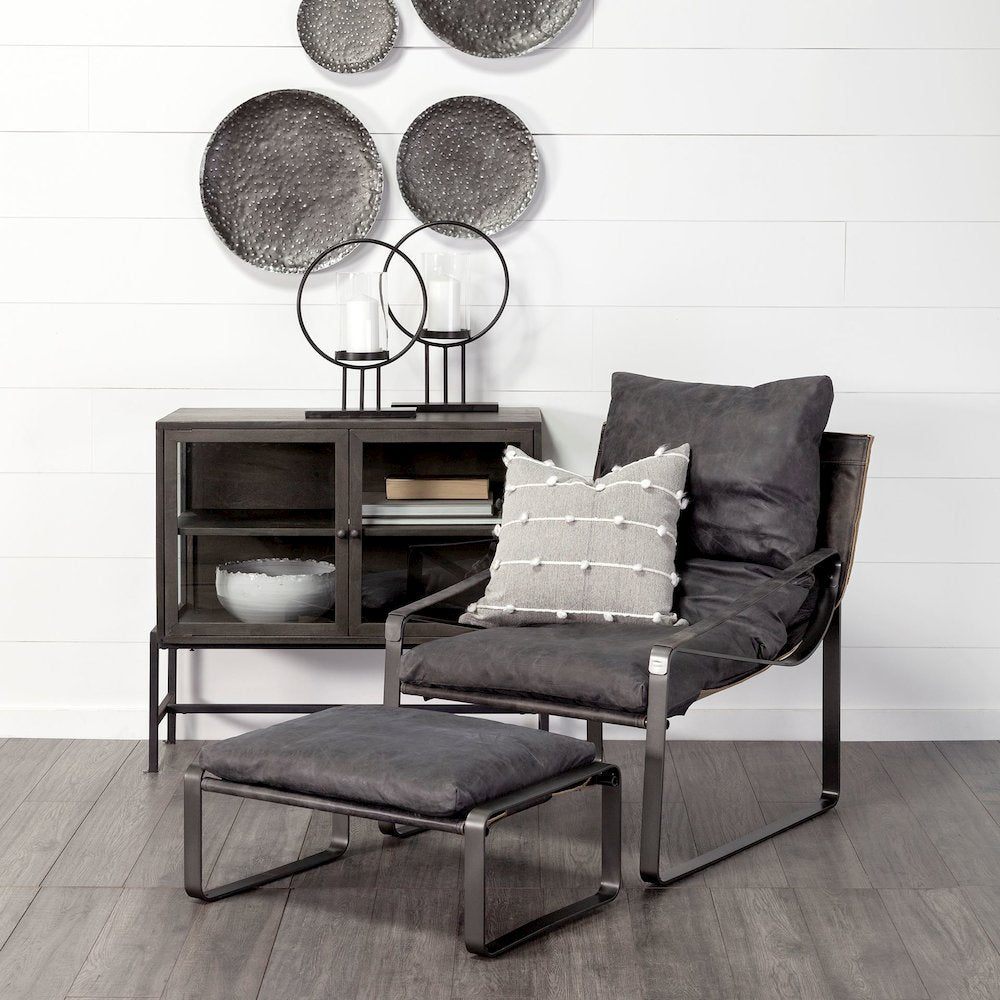 36L X 18W Black-Brown Wood, Black Metal Base 2 Glass Doors Accent Cabinet