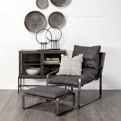 36L X 18W Black-Brown Wood, Black Metal Base 2 Glass Doors Accent Cabinet