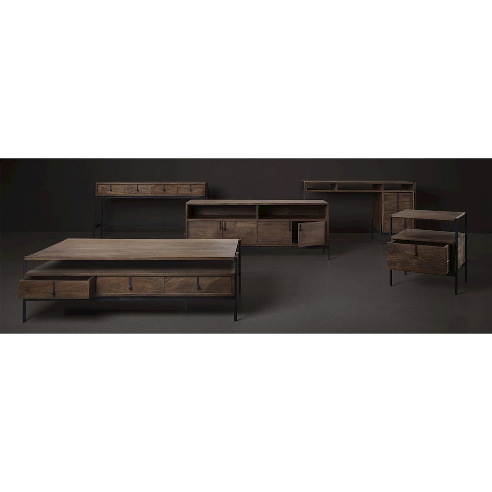 Glenn V56L x 22W Dark Brown Wood Black Iron Frame, 3 Drawer Office Desk