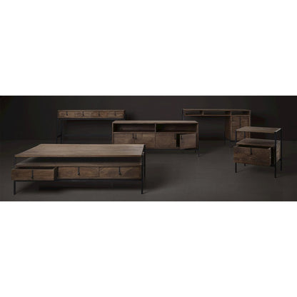 Glenn V56L x 22W Dark Brown Wood Black Iron Frame, 3 Drawer Office Desk