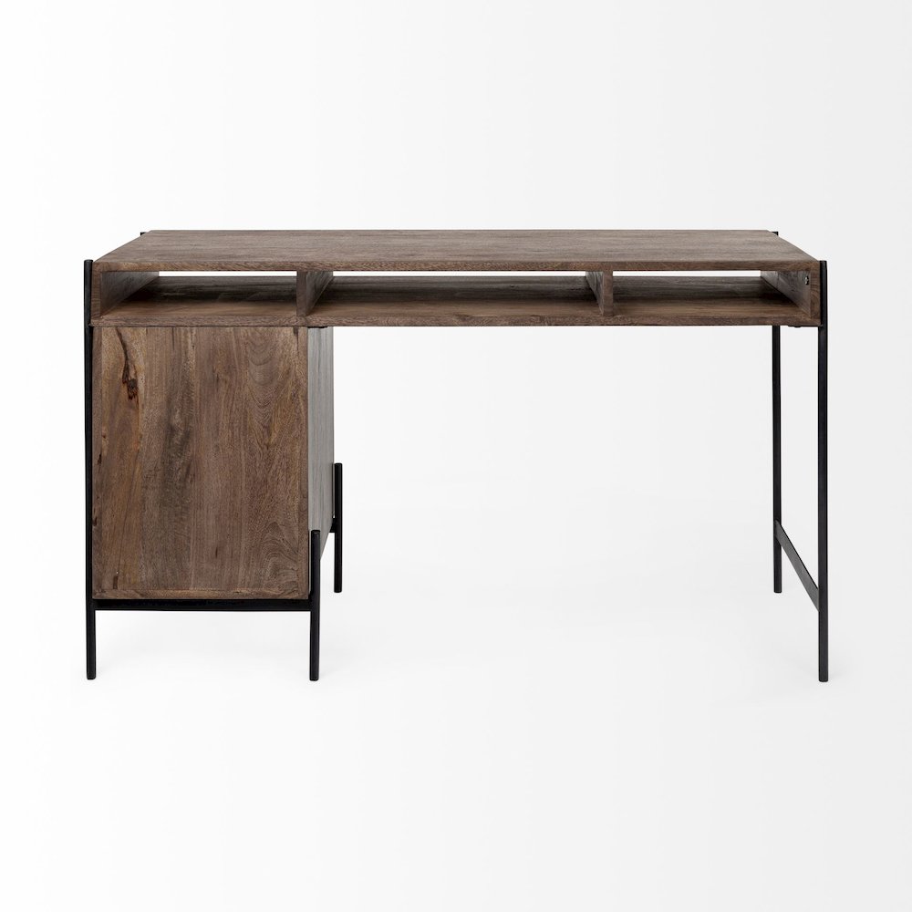 Glenn V56L x 22W Dark Brown Wood Black Iron Frame, 3 Drawer Office Desk