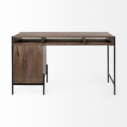 Glenn V56L x 22W Dark Brown Wood Black Iron Frame, 3 Drawer Office Desk