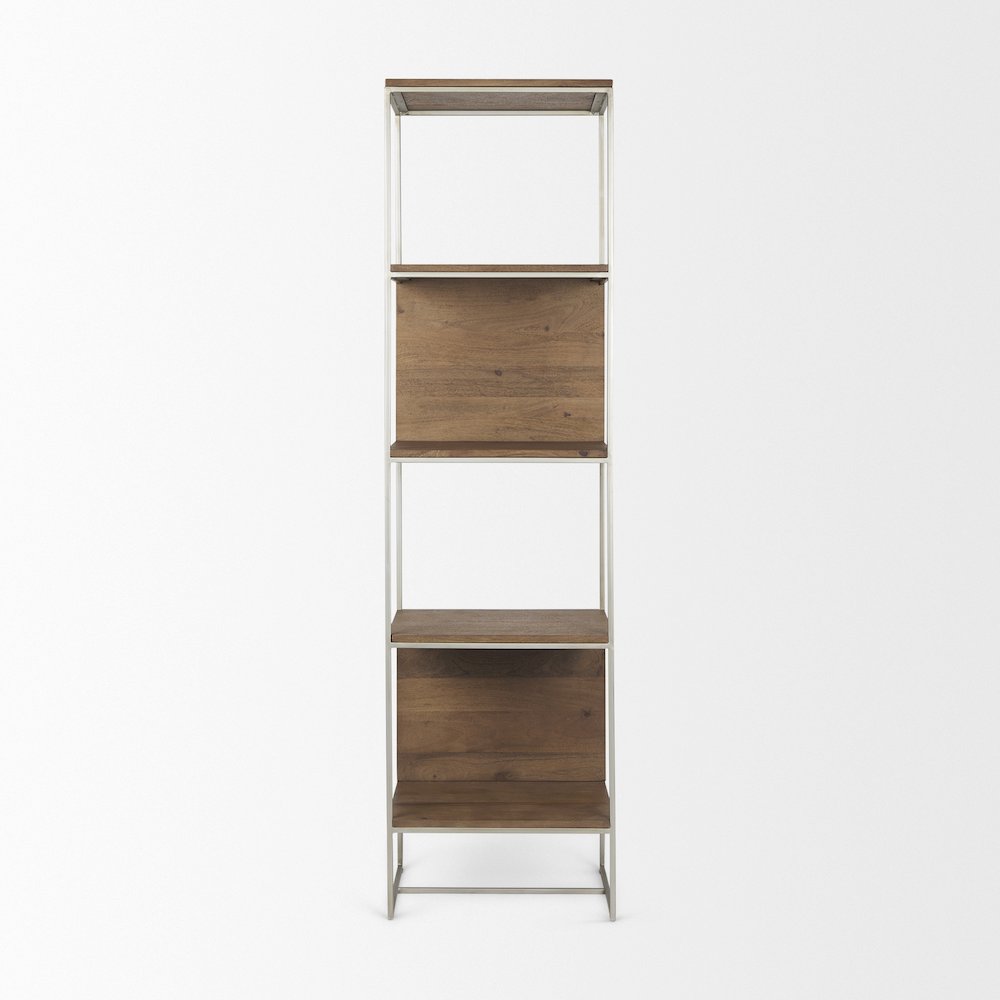 19.75 X 15 X 72.5 Brown Wood And Silver Metal Frame 4 Shelf Shelving Unit