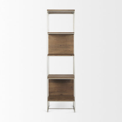 19.75 X 15 X 72.5 Brown Wood And Silver Metal Frame 4 Shelf Shelving Unit
