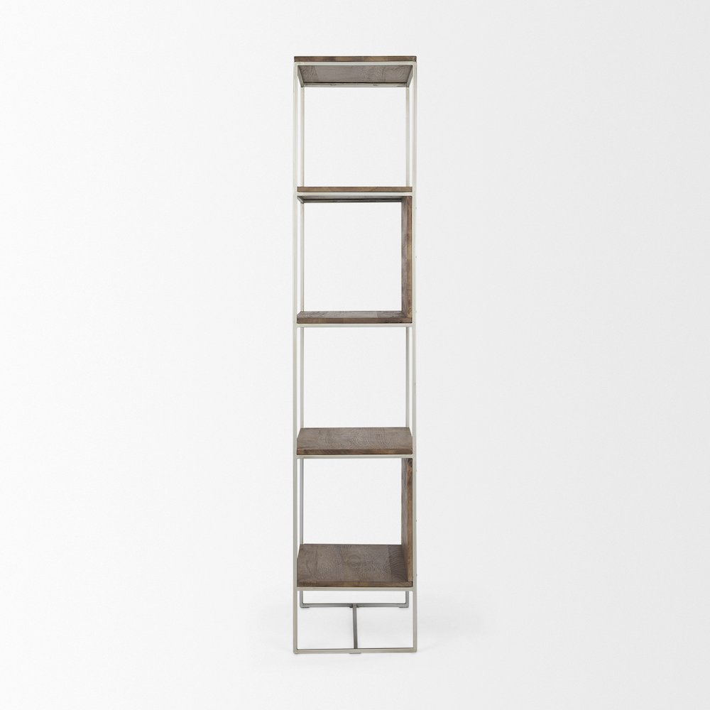 19.75 X 15 X 72.5 Brown Wood And Silver Metal Frame 4 Shelf Shelving Unit