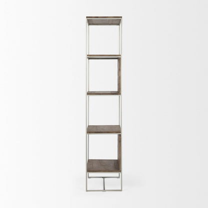 19.75 X 15 X 72.5 Brown Wood And Silver Metal Frame 4 Shelf Shelving Unit