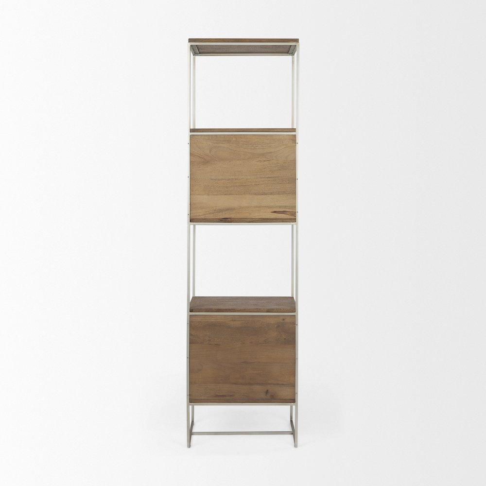 19.75 X 15 X 72.5 Brown Wood And Silver Metal Frame 4 Shelf Shelving Unit