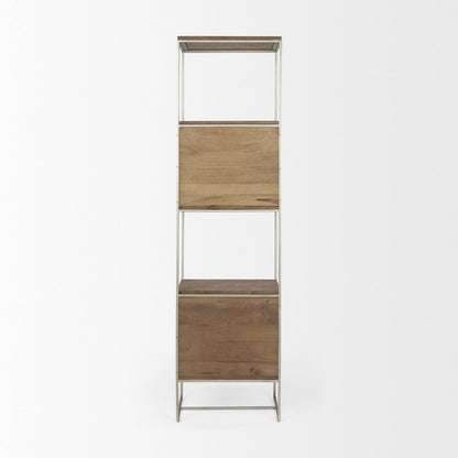19.75 X 15 X 72.5 Brown Wood And Silver Metal Frame 4 Shelf Shelving Unit