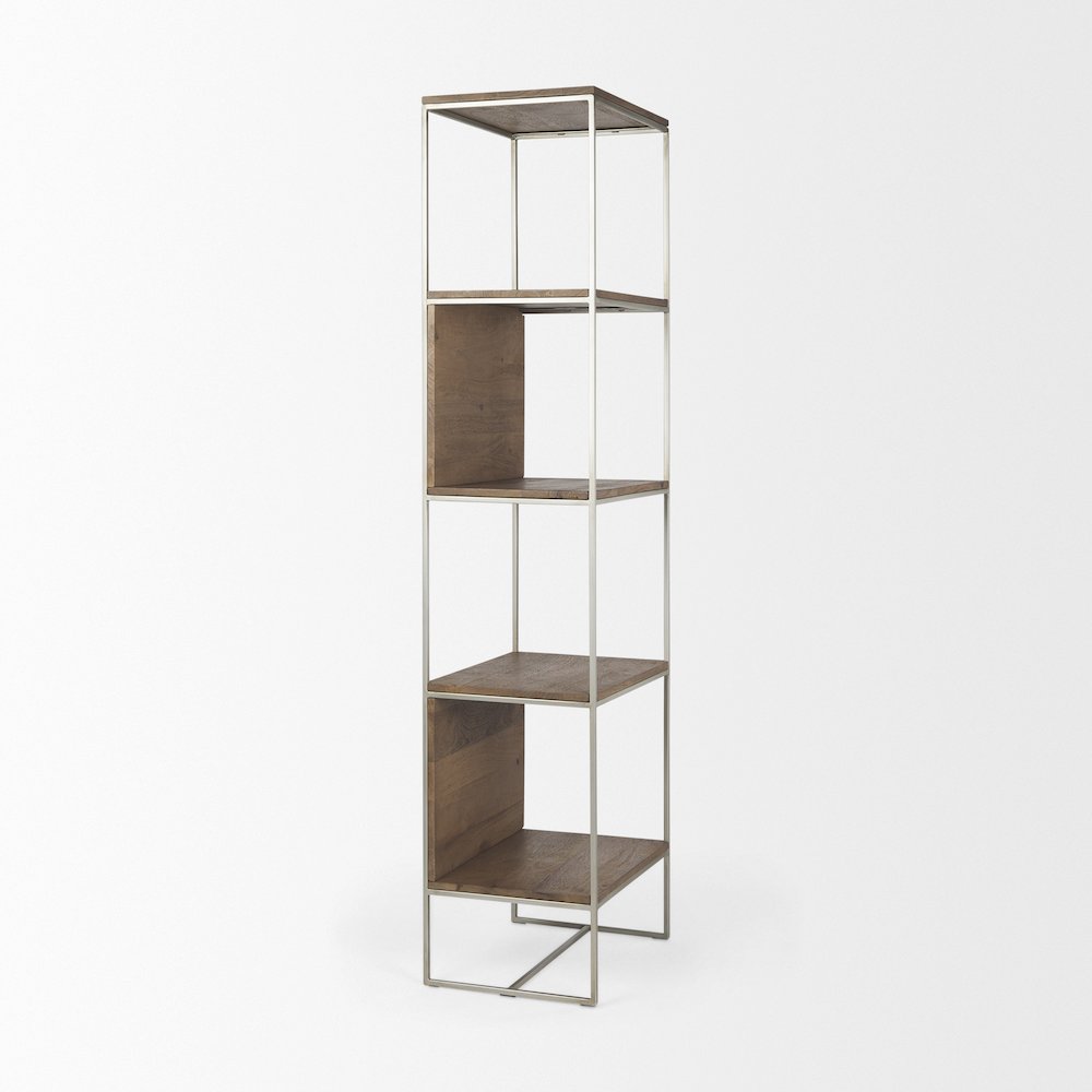 19.75 X 15 X 72.5 Brown Wood And Silver Metal Frame 4 Shelf Shelving Unit