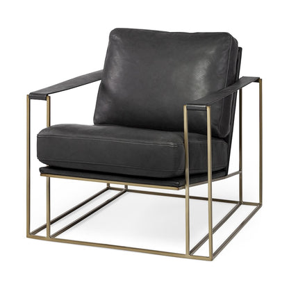 Black Leather Wrap Gold Metal Frame Accent Chair