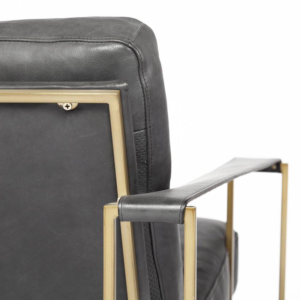 Black Leather Wrap Gold Metal Frame Accent Chair