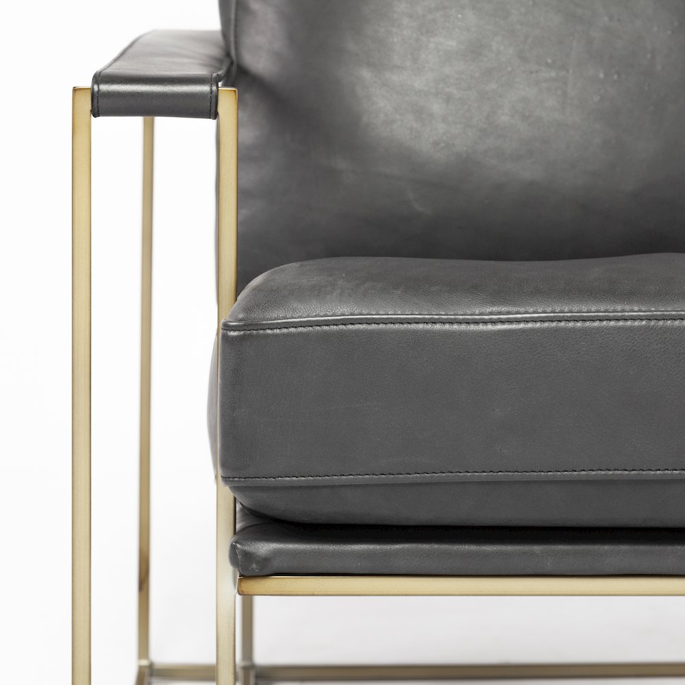 Black Leather Wrap Gold Metal Frame Accent Chair