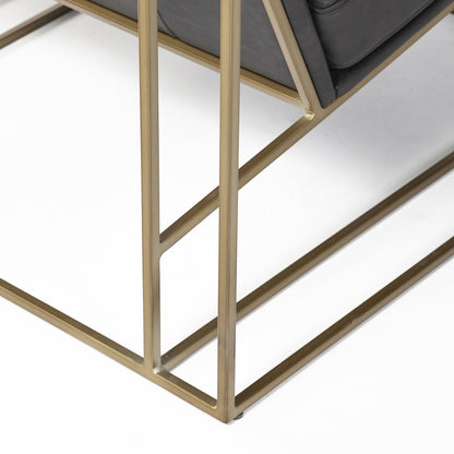 Black Leather Wrap Gold Metal Frame Accent Chair