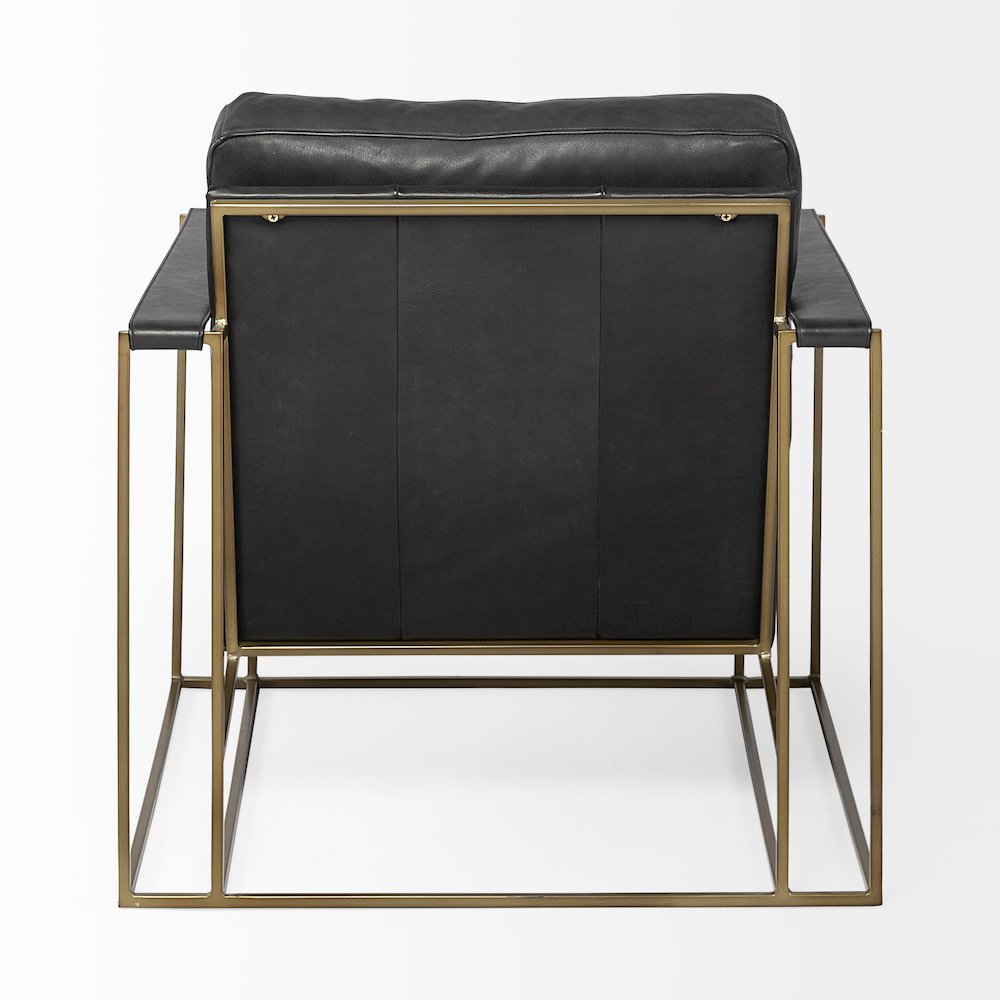 Black Leather Wrap Gold Metal Frame Accent Chair