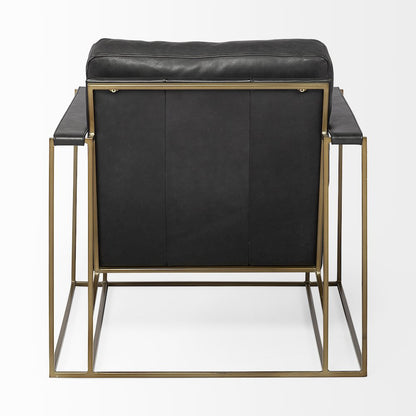 Black Leather Wrap Gold Metal Frame Accent Chair