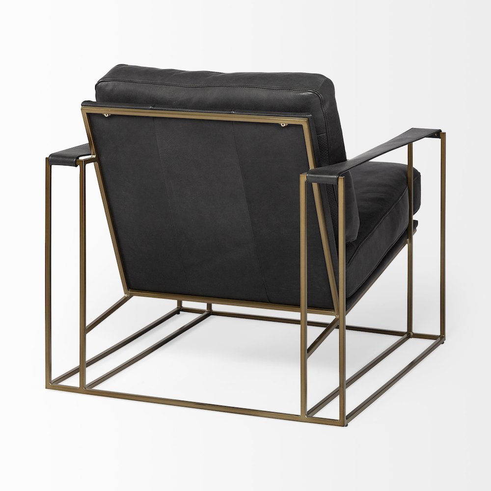 Black Leather Wrap Gold Metal Frame Accent Chair