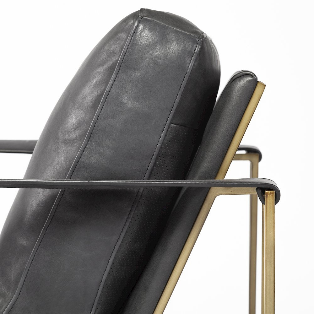 Black Leather Wrap Gold Metal Frame Accent Chair
