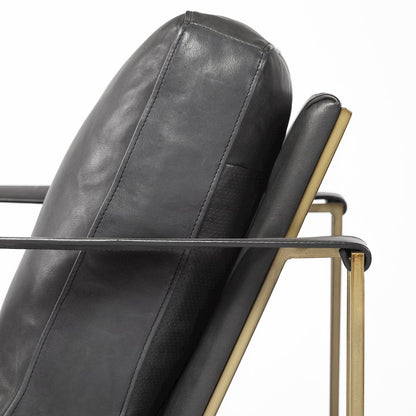 Black Leather Wrap Gold Metal Frame Accent Chair