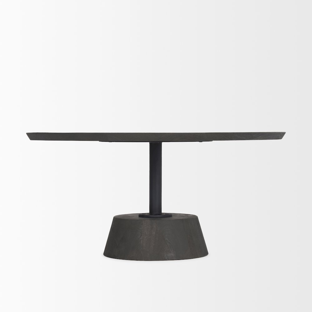 Dark Brown Wood Black Metal Pedestal Base Round Coffee Table